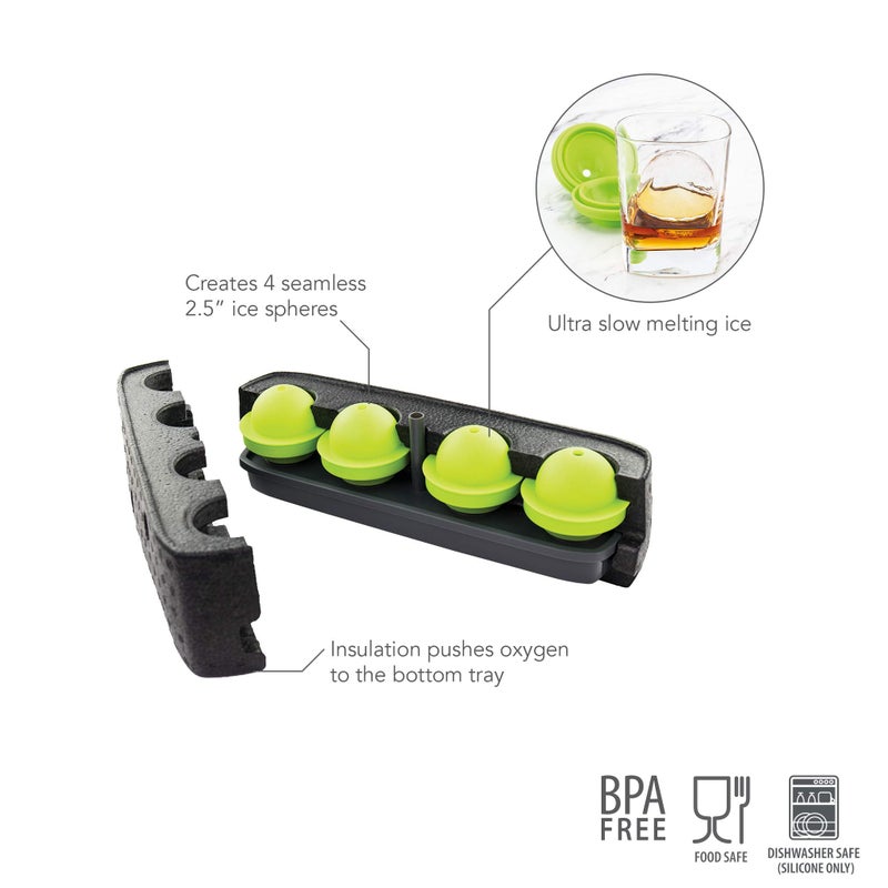 Tovolo Seamless Sphere Ice System, Compact, 2.5 Inch Crystal Clear Spheres - Set of 4 Molds,Black - Image 5